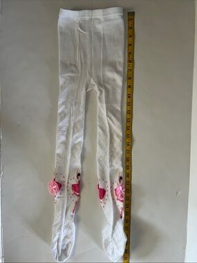 Girls White Tights with Pink Ballet Appliqué